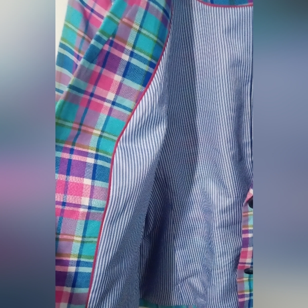Talbot's Linen Blend Lined Colorful Plaid Blazer - Picture 4 of 6